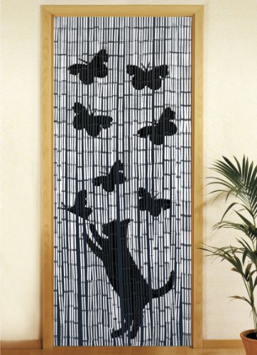Wenko 5123004500 Bambusvorhang Katze und Schmetterling, Bambus,  cm, Mehrfarbig
