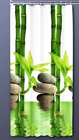 EDLER Textil Duschvorhang 240 x 200 cm "Bambus mit Stein" Grün Weiß inkl.Ringe -