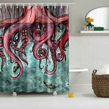 Colorfulworld Digital Printed Antibacterial Mildew Proof 100% Polyester Fabric water resistant Shower Curtain Anti-Mould Washable,150*180cm (Comic octopus) -