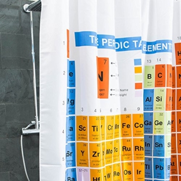 Duschvorhang Periodensystem textil | PSE Badewannen-Vorhang 100% Polyester | Badezimmer Badewanne Anti Schimmel 180 x 180 cm | Nerd Geschenke | Deko wie Big Bang Theory Chemie Elemente Breaking Bad - 1