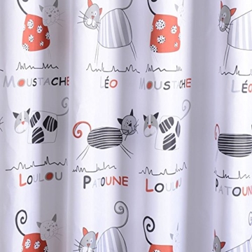 Duschvorhang Anti-Schimmel & Wasserdicht Karikatur Katzen Motiv Badezimmer Badvorhang mit verstärktem Saum, mit Haken 220 x 200cm Weiß - 3