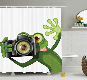 Abakuhaus Duschvorhang, Fotografier Frosch Frog EIN Bild mit Seiner Kamera Cute Süß Artfull Kunst Digitales Druck, Blickdicht aus Stoff inkl. 12 Ringe für Das Badezimmer Waschbar, 175 X 200 cm - 