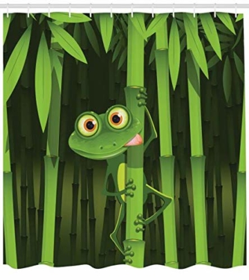 Abakuhaus Duschvorhang, Illustration des Freundlichen Spaß Frosches auf Stamm der Bambusdschungel Bäume Digital Druck, Blickdicht aus Stoff inkl. 12 Ringen Umweltfreundlich Waschbar, 175 X 200 cm - 1