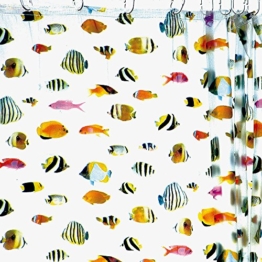 HAB & GUT -DV045- Duschvorhang 180x180 cm, bunte Korallenfische, transparent, inkl. Kunststoffhaken - 1