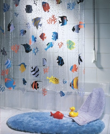 Spirella Anti-Schimmel Duschvorhang "Fish Multicolor" Anti-Bakteriell, waschbar, wasserdicht Vinyl 180x200cm - 1