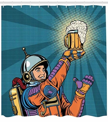 Abakuhaus Duschvorhang, Astronaut Welcher im Weltall Bier Findet Retro Hipster Vintage Comic Design als Digital Druck, Blickdicht aus Stoff inkl. 12 Ringen Umweltfreundlich Waschbar, 175 X 200 cm - 1