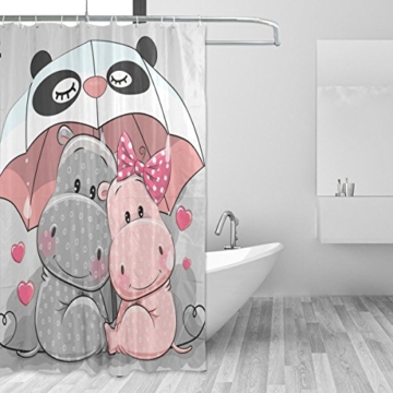 BALII Bali Niedlicher Cartoon Nilpferd Duschvorhang 182,9 x 182,9 cm Polyester wasserdicht mit 12 Haken für Badezimmer - 2