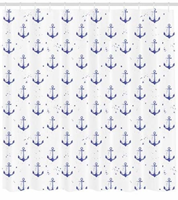 ABAKUHAUS Anker Duschvorhang, Aquarelle Marine-Symbole, Pflegeleichter Stoff mit 12 Haken Wasserdicht Farbfest Bakterie Resistent, 175 x 200 cm, Violett Blau und weiß - 