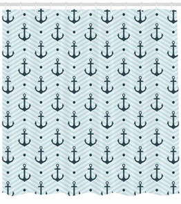 ABAKUHAUS Anker Duschvorhang, Zigzags Maritime Dots, Bakterie Schimmel Resistent inkl. 12 Haken Waschbar Stielvoller Digitaldruck, 175 x 200 cm, Seafoam Teal - 1