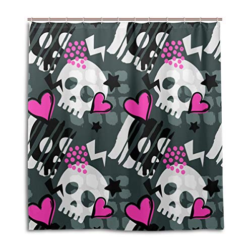 Duschvorhang Mit Vintage-Blumen & Totenkopf-Muster – Wasserdicht, Waschbar, Inkl. 12 Haken