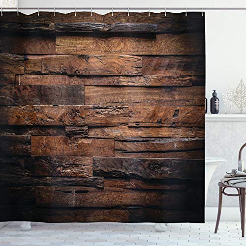Retro Holz-Duschvorhang Grün – Wasserdicht, 180x180 Cm, Mit Haken