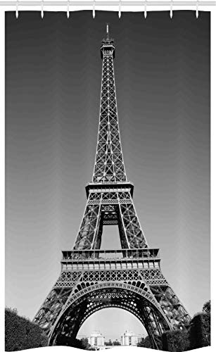 ABAKUHAUS Eiffelturm Schmaler Duschvorhang, Paris Wahrzeichen, Badezimmer Deko Set aus Stoff mit Haken, 120 x 180 cm, Grau - 