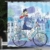 ABAKUHAUS Paris Duschvorhang, Frau auf Dem Fahrrad mit Katze, Trendiger Druck Stoff mit 12 Ringen Farbfest Bakterie und Wasser Abweichent, 175 x 180 cm, Blauer Himmel - 3