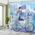 ABAKUHAUS Paris Duschvorhang, Frau auf Dem Fahrrad mit Katze, Trendiger Druck Stoff mit 12 Ringen Farbfest Bakterie und Wasser Abweichent, 175 x 180 cm, Blauer Himmel - 4