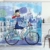 ABAKUHAUS Paris Duschvorhang, Frau auf Dem Fahrrad mit Katze, Trendiger Druck Stoff mit 12 Ringen Farbfest Bakterie und Wasser Abweichent, 175 x 180 cm, Blauer Himmel - 1
