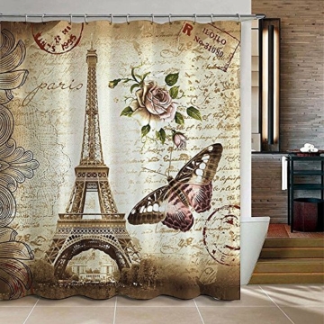 Cisixin Retro-Eiffelturm in Paris Duschvorhang Badezimmer Vorhang Wasserdicht Polyester Bad Vorhang, 180 * 180 cm - 3