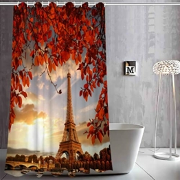 LUORU Duschvorhang 120x180 Herbstlaub, Eiffelturm in Paris Duschvorhang Antischimmel Duschvorhang Haken Duschvorhänge Waschbar Badvorhang Wasserdicht Bad Vorhäng - 1