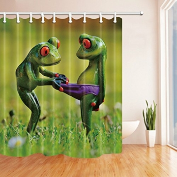 NYMB Duschvorhang mit Tiermotiven und Frosch-Motiv, wasserdicht, 175 x 178 cm, schimmelresistent, Polyester-Stoff, Dekoration für Badezimmer, Haken im Lieferumfang enthalten - 2
