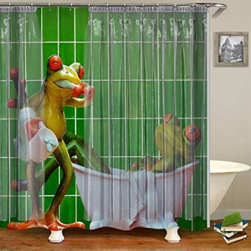 YEDL Cartoon Frosch Duschvorhang EIN Frosch Pinsel Die Zähne EIN weiterer Frosch In Der Badewanne Für Kinder 180 × 180Cm - 